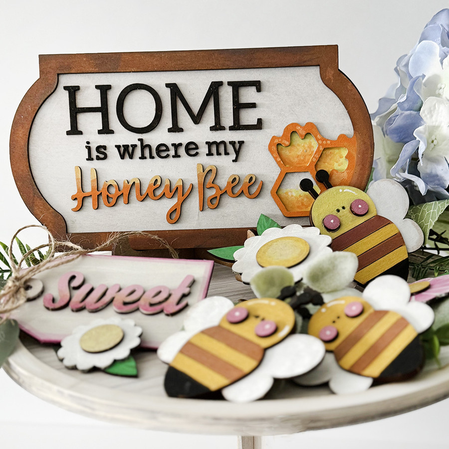Home is Where My Honey Bee Sign. MDF Craft Kit – Wooden shape craft kit to decorate, handmade gift