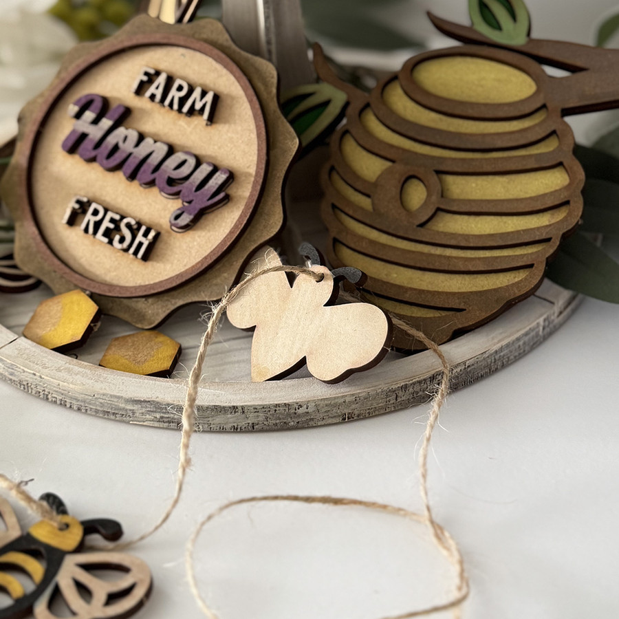 Honey Bee Farm Tiered Tray. MDF Craft Kit – Wooden shape craft kit to decorate, handmade gifts.