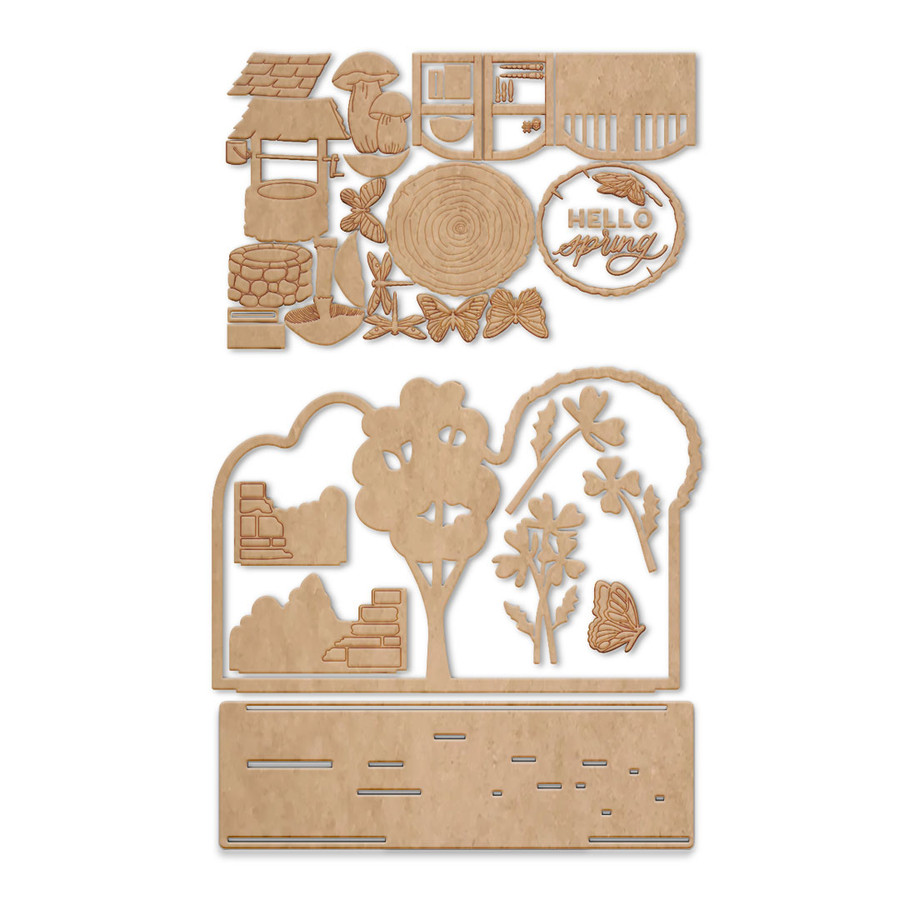 Secret Garden scene MDF wood craft set – wooden blanks shapes craft kit to decorate