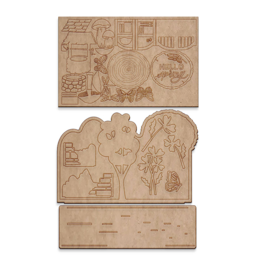 Secret Garden scene MDF wood craft set – wooden blanks shapes craft kit to decorate