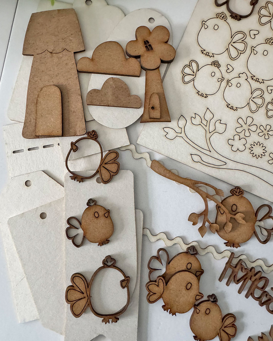Woodies Birds Houses Tags 90 piece craft embellishment pack. MDF & chipboard wood craft set – wooden blanks shapes craft kit to decorate.