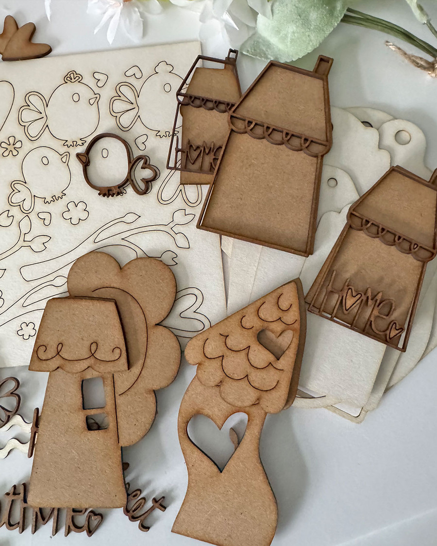 Woodies Birds Houses Tags 90 piece craft embellishment pack. MDF & chipboard wood craft set – wooden blanks shapes craft kit to decorate.