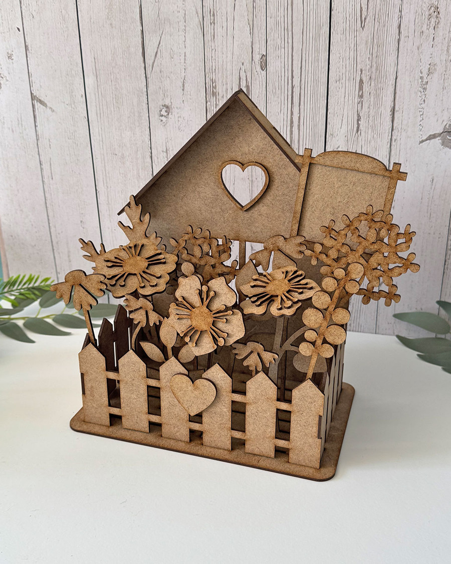 Pretty Picket Fence Flower house MDF wood craft set – wooden blanks shapes craft kit to decorate
