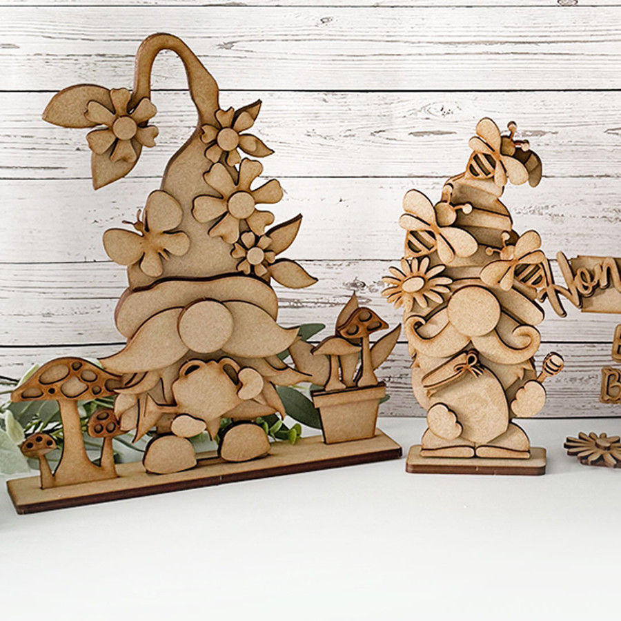 3 cute 3D freestanding Gnomes MDF wood craft set – wooden blanks shapes craft kit to decorate