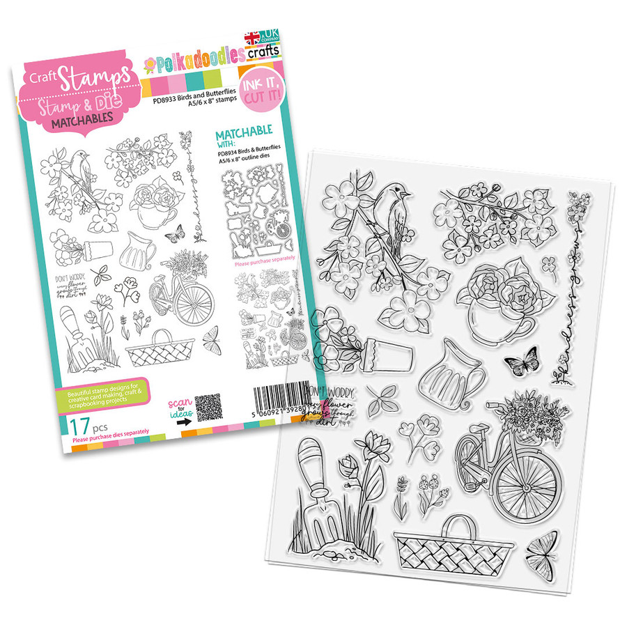 Birds and Butterflies Clear Stamps and Outline Dies VALUE BUNDLE - for card making, craft, scrapbooking, mixed media.