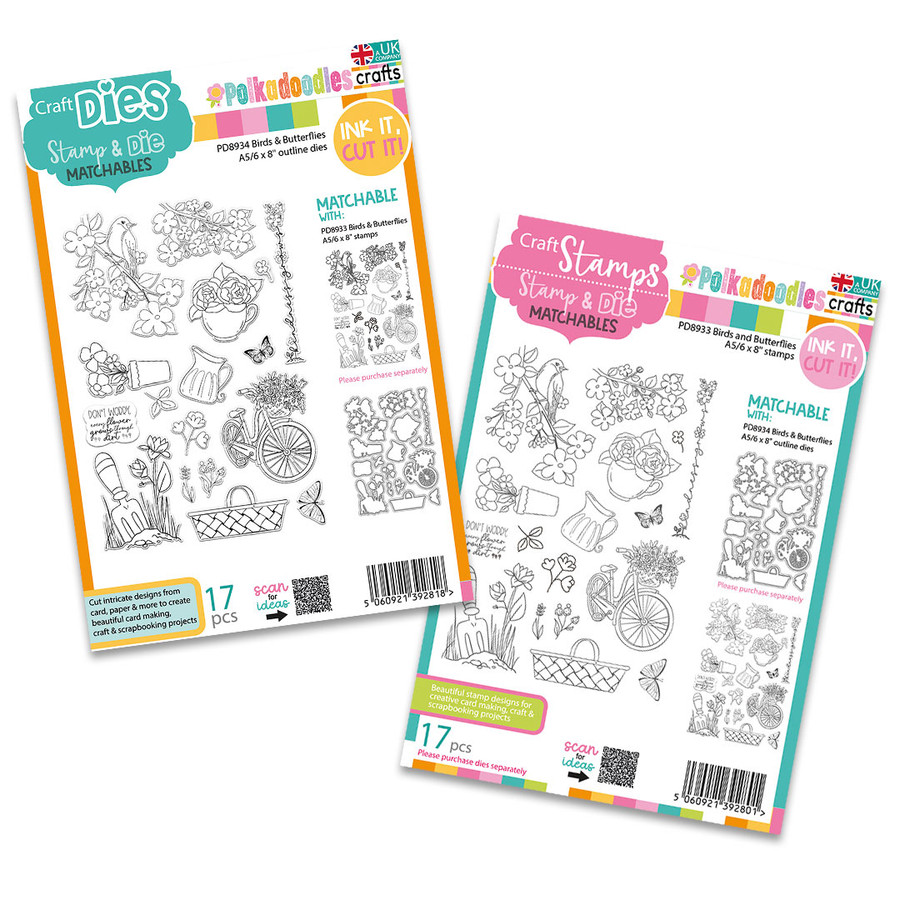 Birds and Butterflies Clear Stamps and Outline Dies VALUE BUNDLE - for card making, craft, scrapbooking, mixed media.