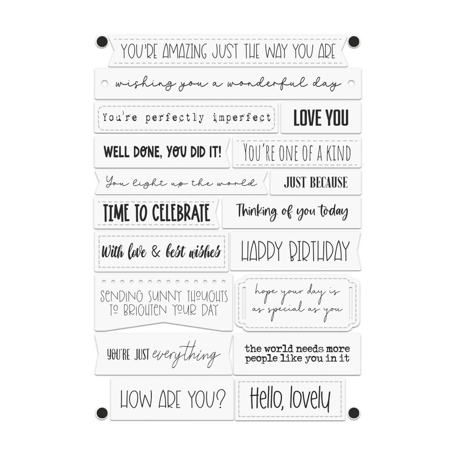 Perfectly Perfect Clear Strip Sentiment Stamps and Outline Dies VALUE BUNDLE - for card making, craft, scrapbooking, mixed media.
