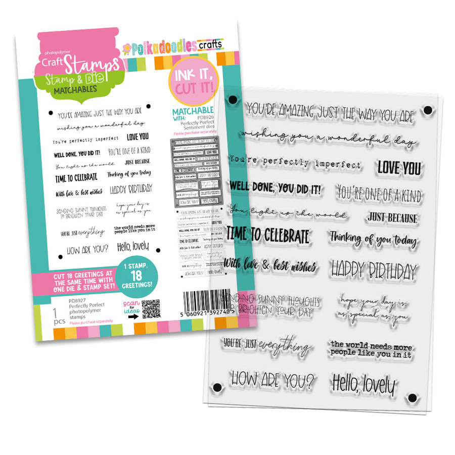 Perfectly Perfect Clear Strip Sentiment Stamps and Outline Dies VALUE BUNDLE - for card making, craft, scrapbooking, mixed media.