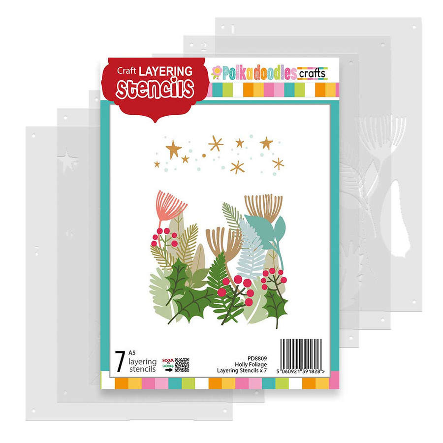Christmas Vintage Poinsettia Text bumper bundle - stamps, dies and stencils for craft card making.