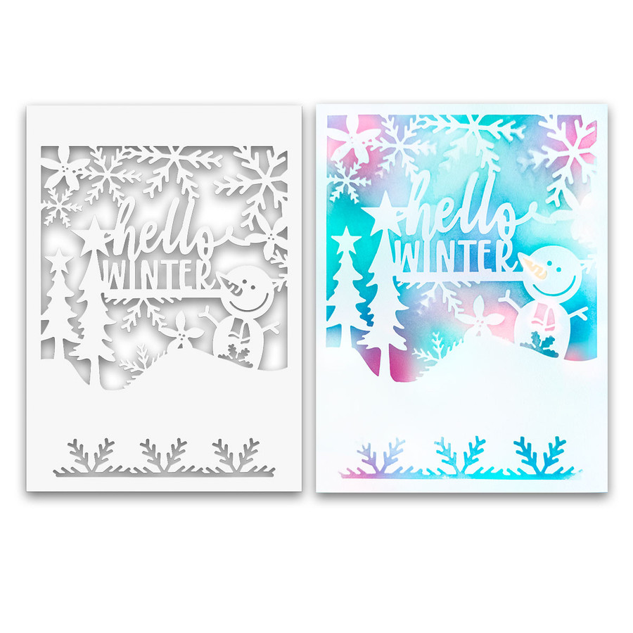 Hello Winter Christmas snowman Emboss-ink stencil  for card making, crafts, scrapbooking