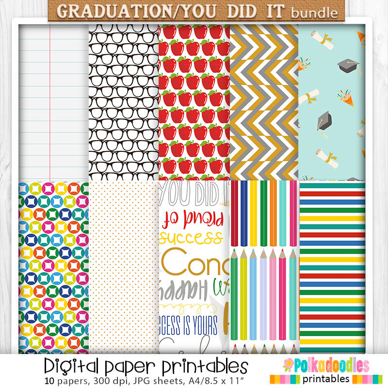 Graduation school student Paper bundle - Digital Stamp and Printable Clipart Pack for Card Making, Scrapbooking and Junk Journaling
