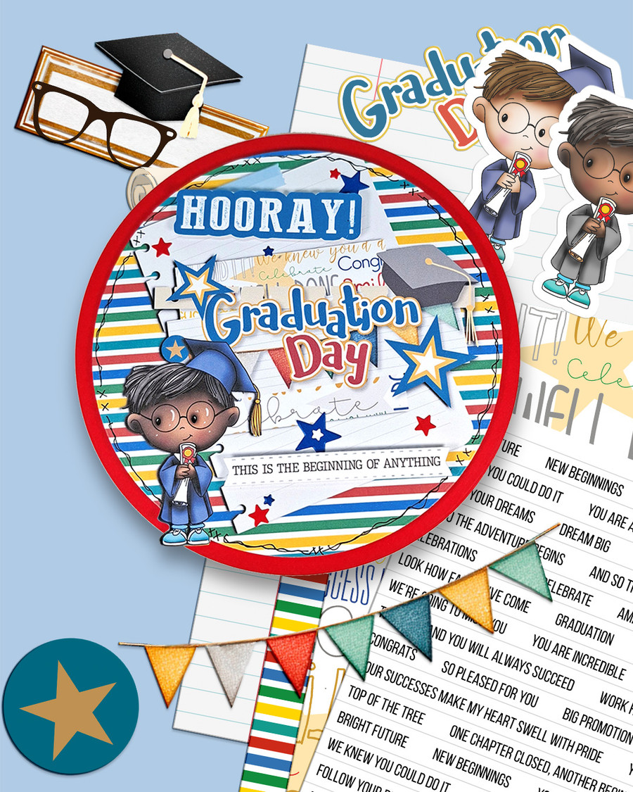 Graduation school student Paper bundle - Digital Stamp and Printable Clipart Pack for Card Making, Scrapbooking and Junk Journaling