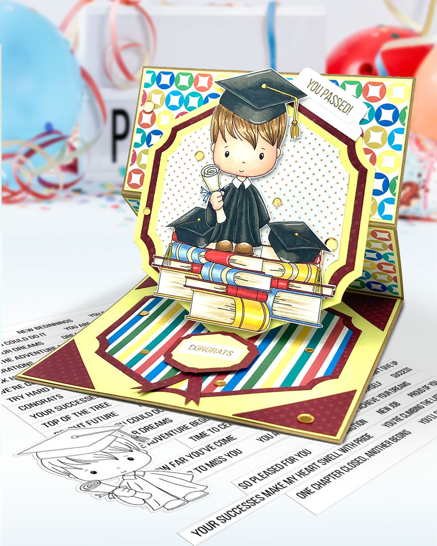Cute Boy 2 Blue gown Graduation school student clipart for Card Making, Scrapbooking and Junk Journaling