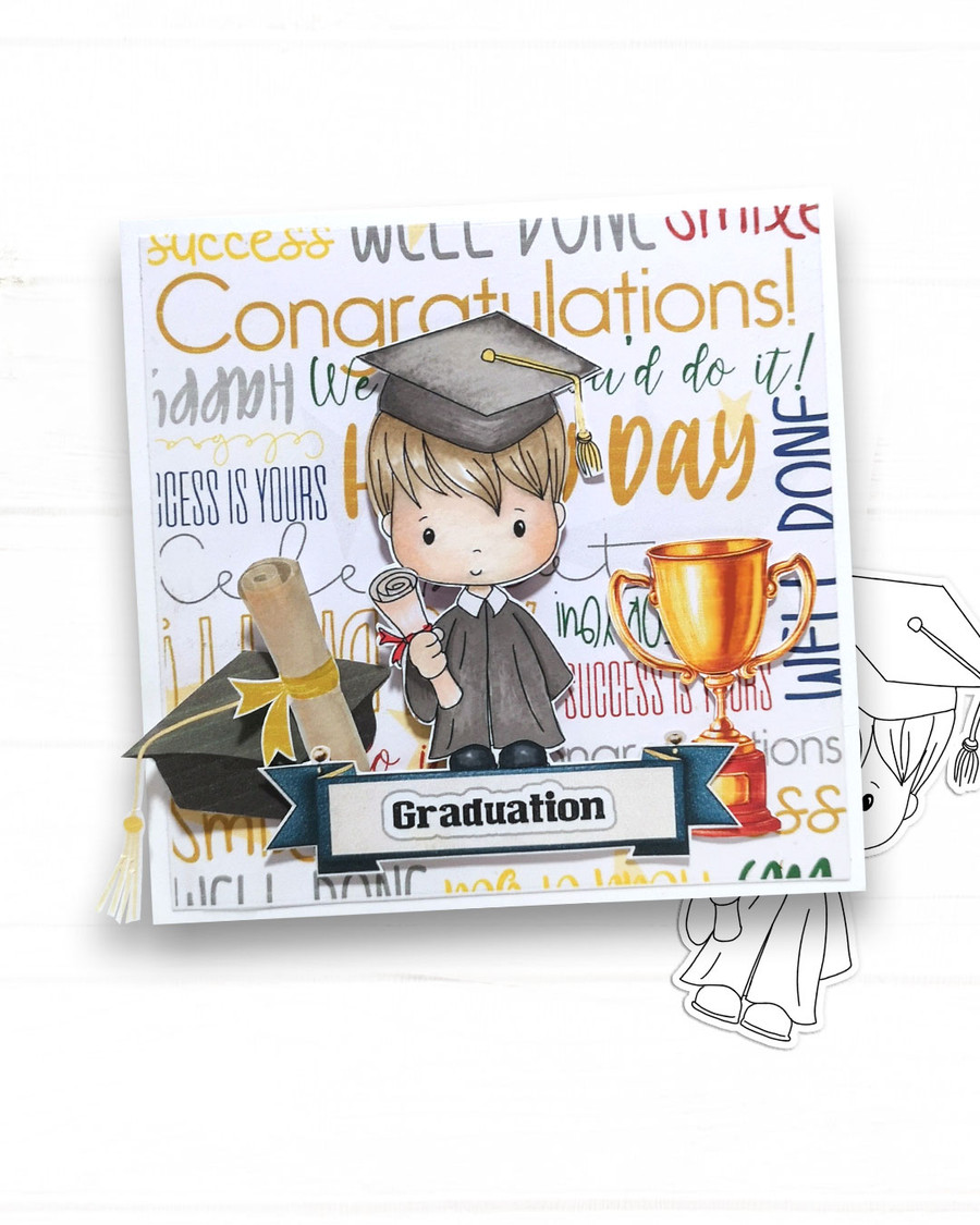 Cute Boy Blue gown Graduation school student clipart for Card Making, Scrapbooking and Junk Journaling