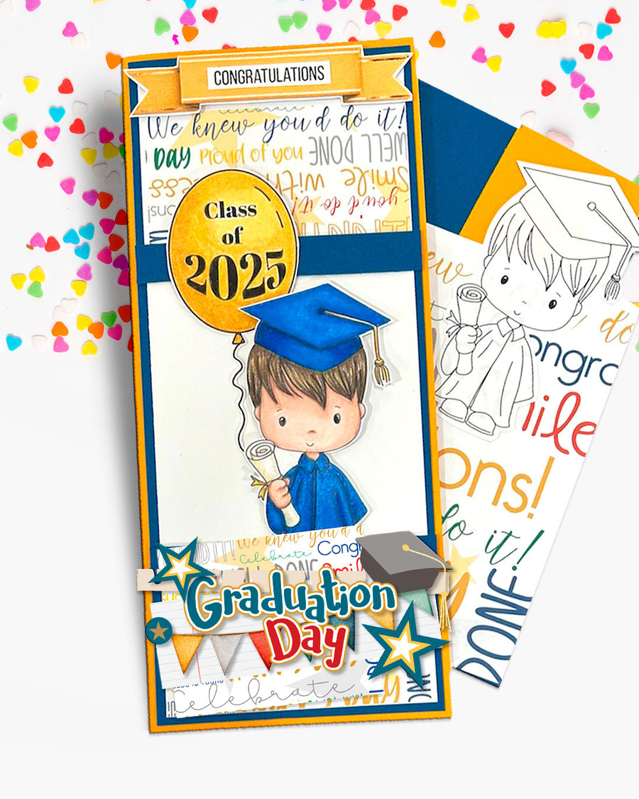 Cute Boy Grey gown Graduation school student clipart for Card Making, Scrapbooking and Junk Journaling