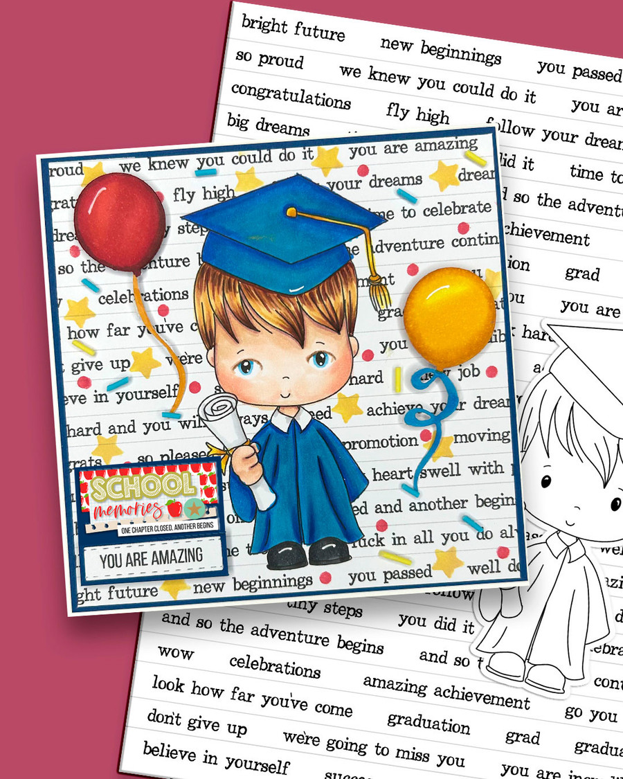 Cute Boy Grey gown Graduation school student clipart for Card Making, Scrapbooking and Junk Journaling