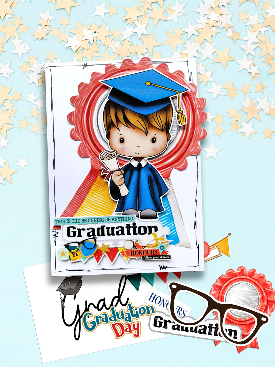 Cute Boy Grey gown Graduation school student clipart for Card Making, Scrapbooking and Junk Journaling