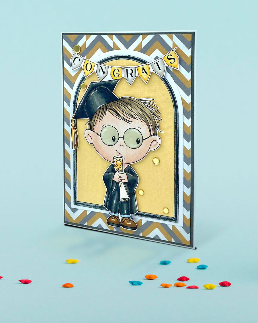 Cute Boy wearing spectacles glasses Grey gown Graduation school student clipart for Card Making, Scrapbooking and Junk Journaling