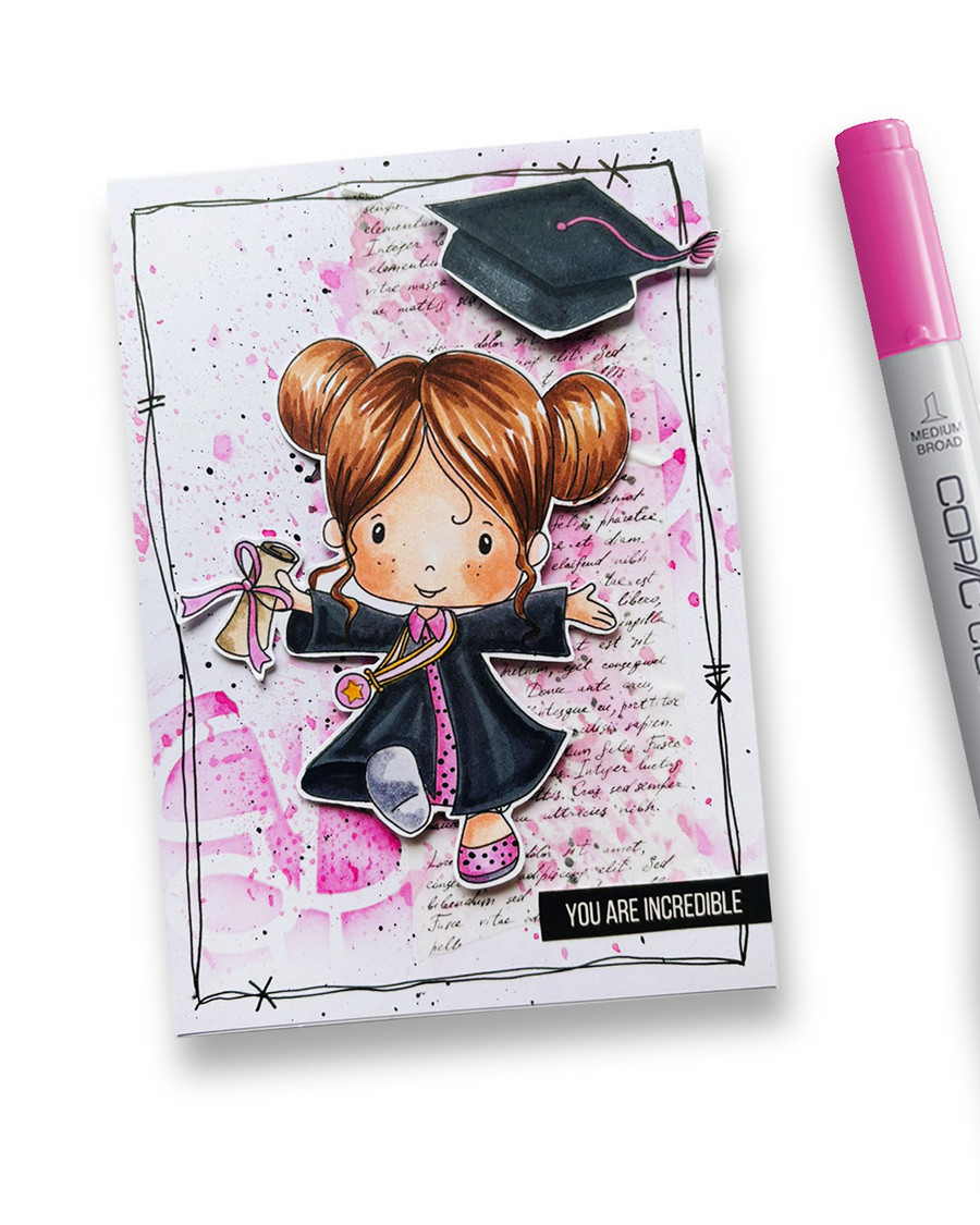 Cute Girl Grey gown 2 Graduation school student clipart for Card Making, Scrapbooking and Junk Journaling