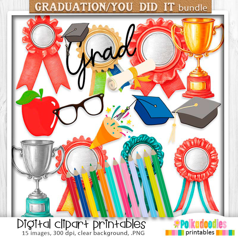Graduation school student Big Kahuna bundle - Digital Stamps and Printable Clipart Pack for Card Making, Scrapbooking and Junk Journaling.