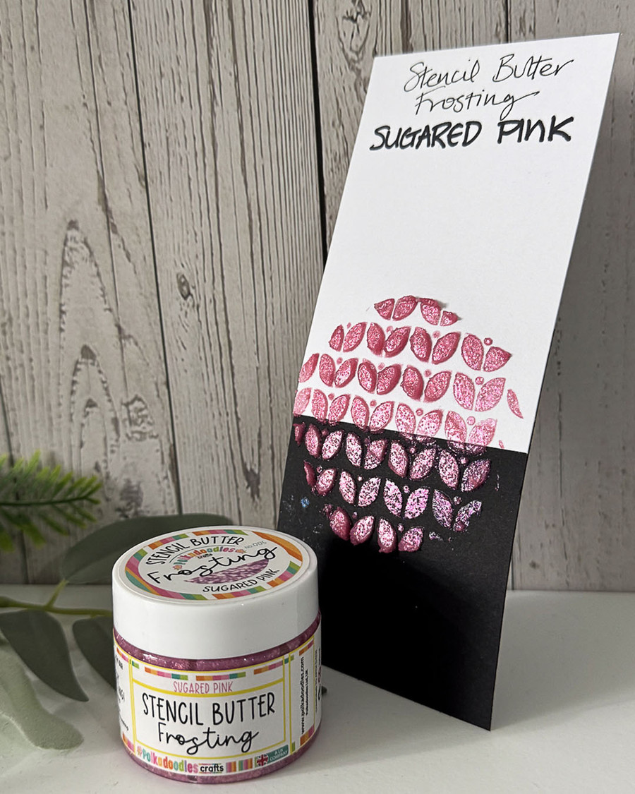 Stencil Butter Frosting texture paste. Sugared Pink - card making, crafts, scrapbooking.