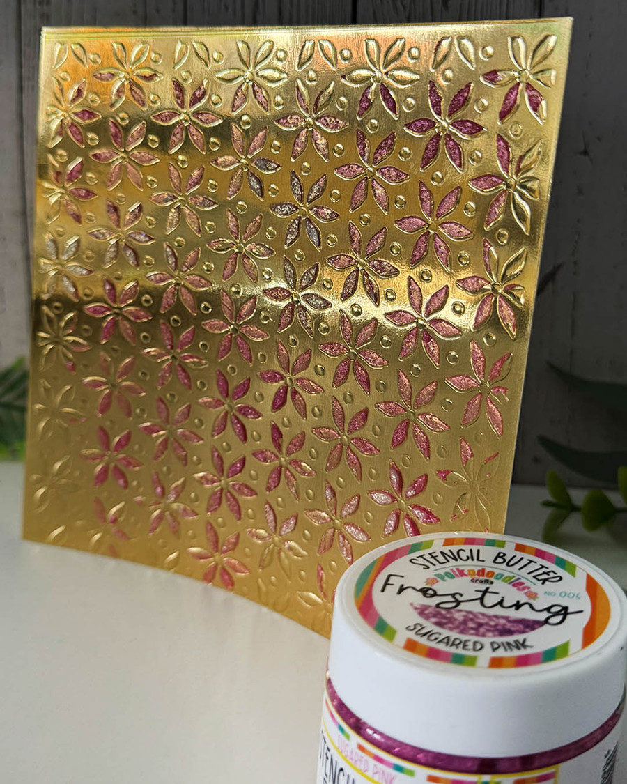 Stencil Butter Frosting texture paste. Sugared Pink - card making, crafts, scrapbooking.