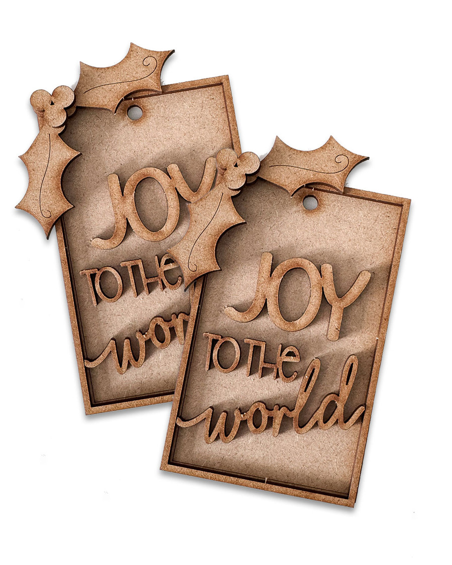2 x Christmas Joy Layered Tags/Ornaments/baubles - MDF wood blanks, plaques and decorations for card making, crafts, scrapbooking
