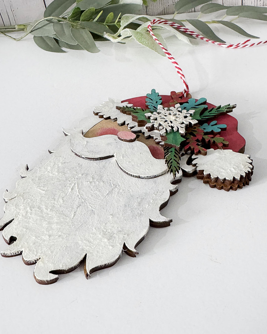 Layered MDF Santa Ornaments & Joy Tags – 4 Pcs Christmas Craft Wood blanks Set. Layered Tags/Ornaments/baubles - MDF wood blanks, plaques and decorations for card making, crafts, scrapbooking.
