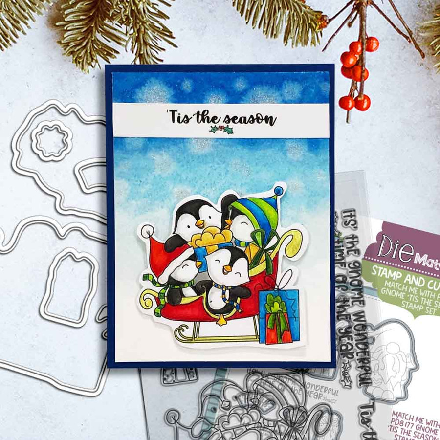 Gnome Tis the Season Christmas stamp bundle – 3 clear stamp sets for card making, crafts and scrapbooking.
