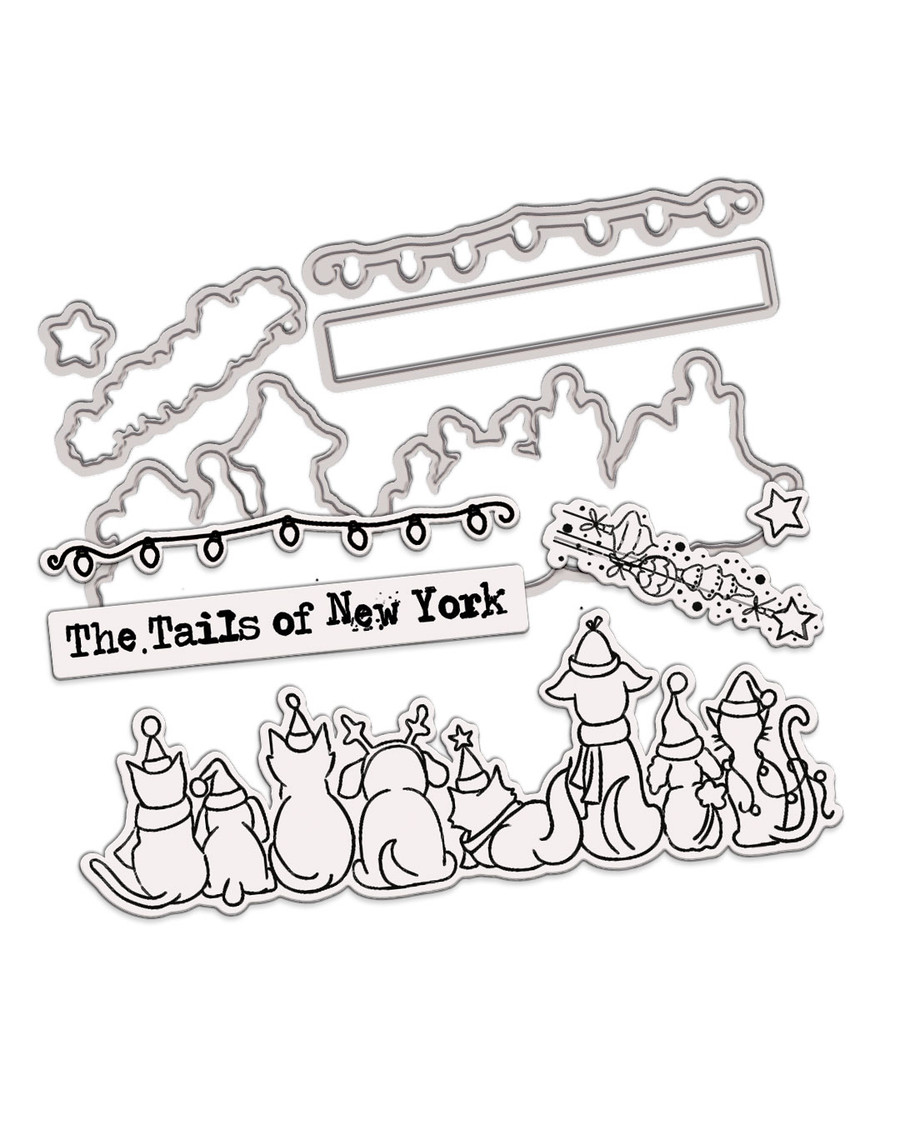 Tails of New York Cats & Dogs Christmas Stamps & Dies Bundle - for card making, crafts, scrapbooking.