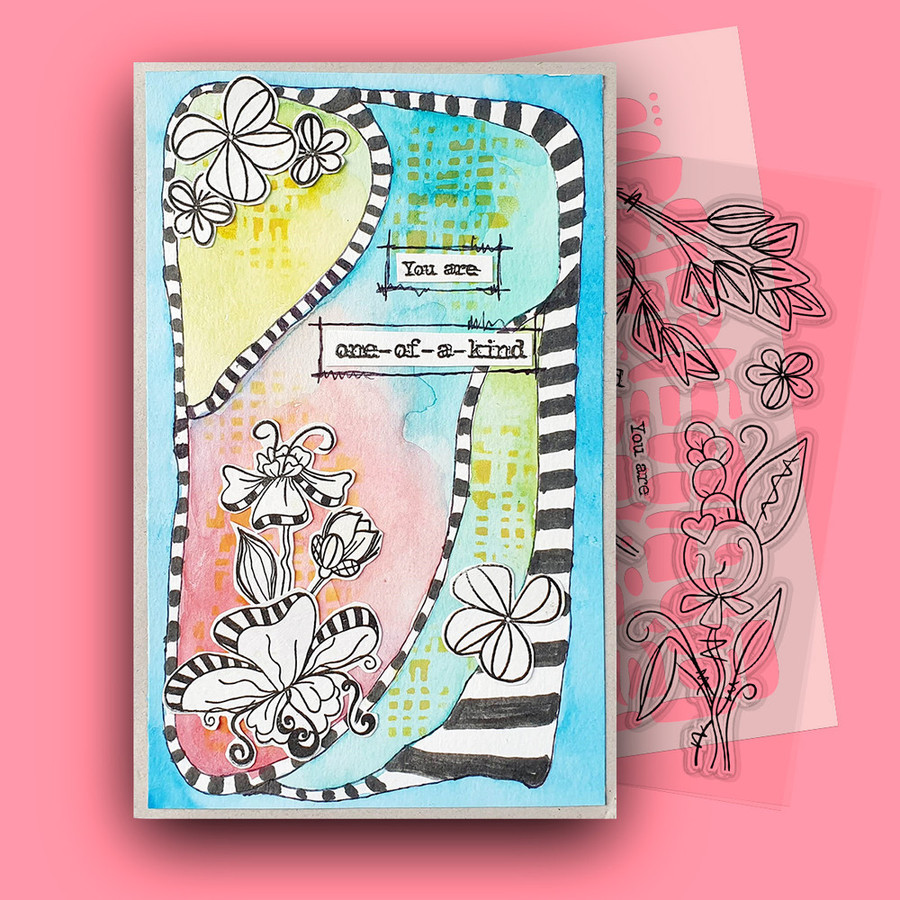 One of a Kind Flowers Clear Stamp for mixed media card making craft