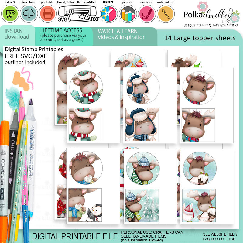 Elvis Wesley Moose - Limited Edition printable USB collection for card making and crafts, cute printable stamps, clipart printable planner sticker