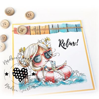Relax swim- cute Winnie girl character Clear craft card making scrapbook Stamp