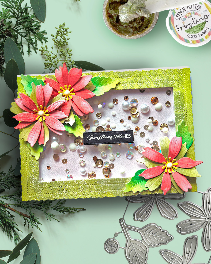 Delicate Daisy Christmas Poinsettia pretty flowers cutting die set for crafts, card making scrapbooking. Perfect for everyday and Christmas holiday card making, scrapbooking & crafts all year round.