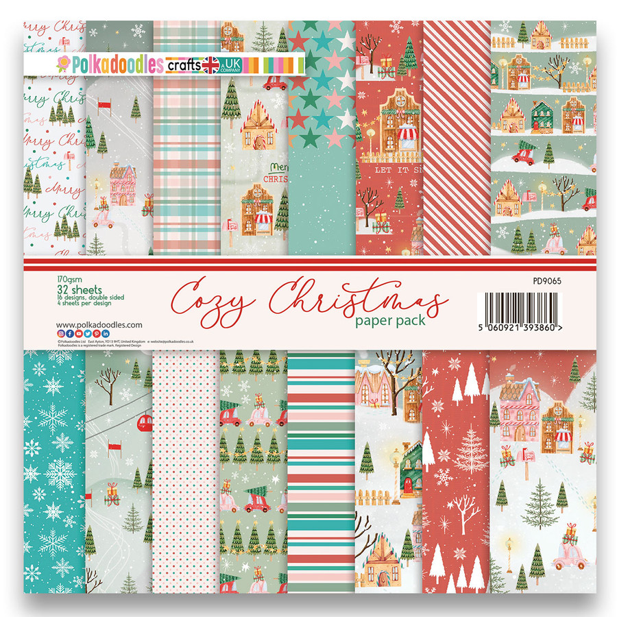 Cozy Christmas Paper Pack – 32 Double-Sided Sheets for Card Making & Scrapbooking.