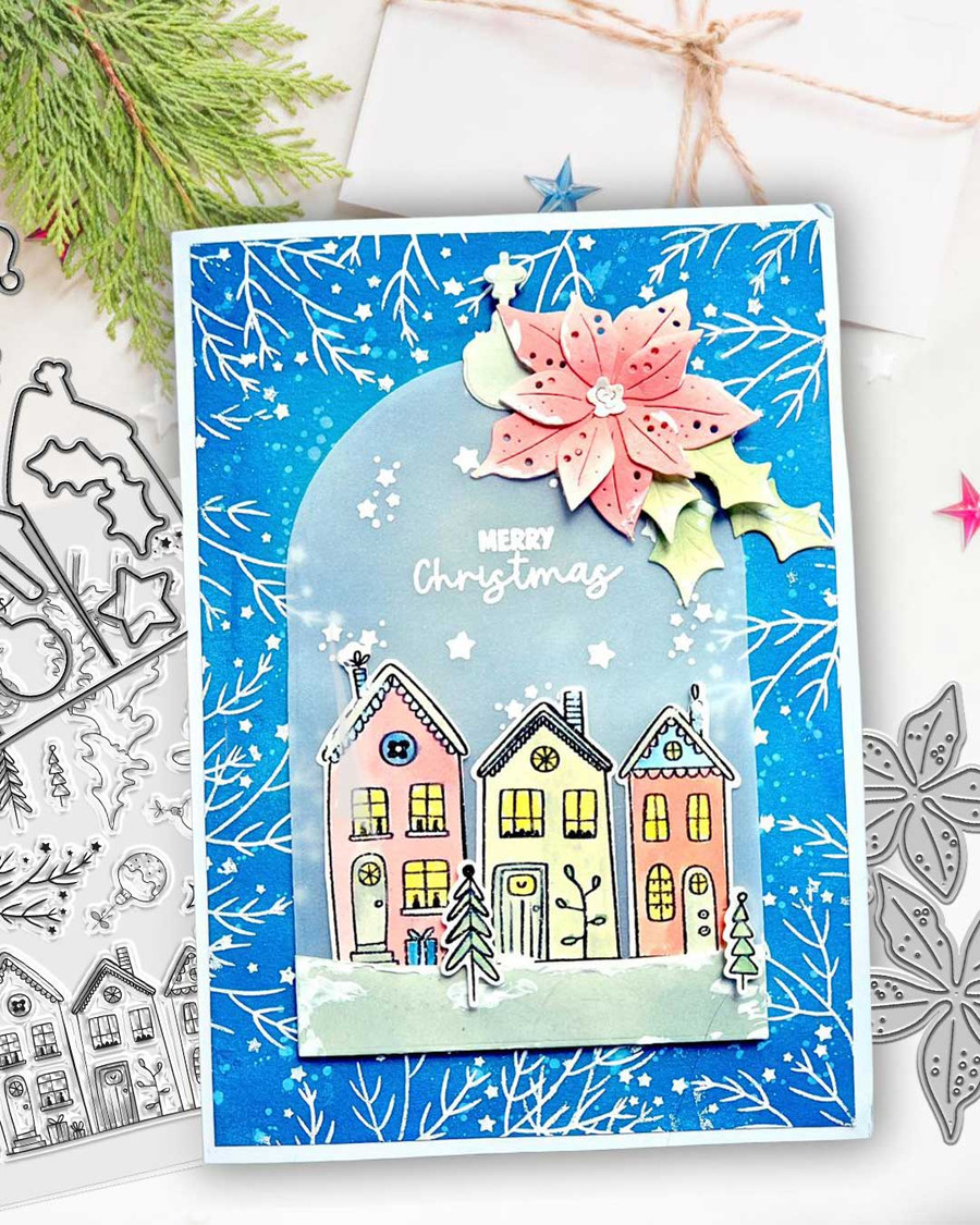 Cozy Christmas Holiday Scandi Houses A5/6 x 8" clear Craft Stamp Set – card Making, crafts, scrapbooking