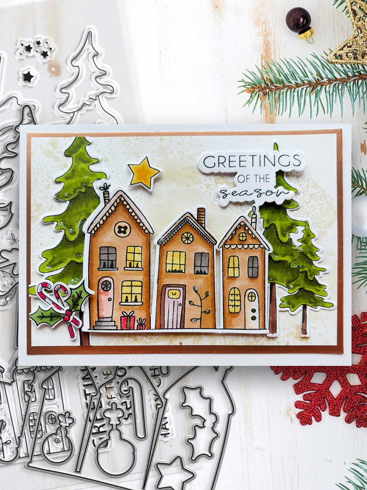 Cozy Christmas Holiday Scandi Houses A5/6 x 8" craft die cutters – card Making, crafts, scrapbooking.