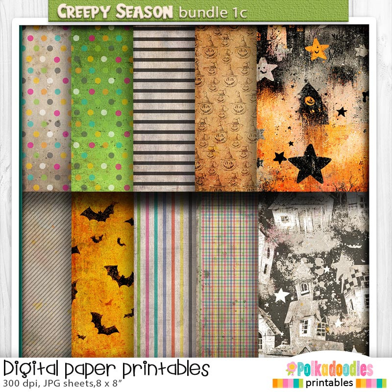 Creepy Autumn Halloween papers 1c - digital printable papers Halloween Fall - Card Making, Scrapbooking, Junk Journal, svg, stickers