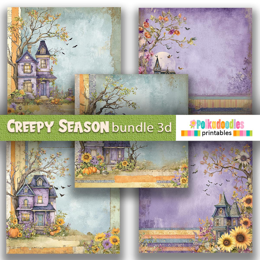 Creepy Autumn Halloween papers 3d - digital printable papers Halloween Fall - Card Making, Scrapbooking, Junk Journal, svg, stickers