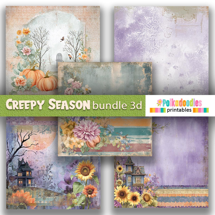 Creepy Autumn Halloween papers 3d - digital printable papers Halloween Fall - Card Making, Scrapbooking, Junk Journal, svg, stickers