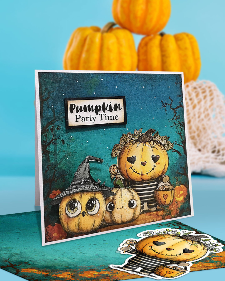 Pumpkin with Hat -cute digital colour clipart craft digital stamp Halloween Fall Autumn Witches with Broomsticks - Card Making, Scrapbooking, Junk Journal, svg, stickers
