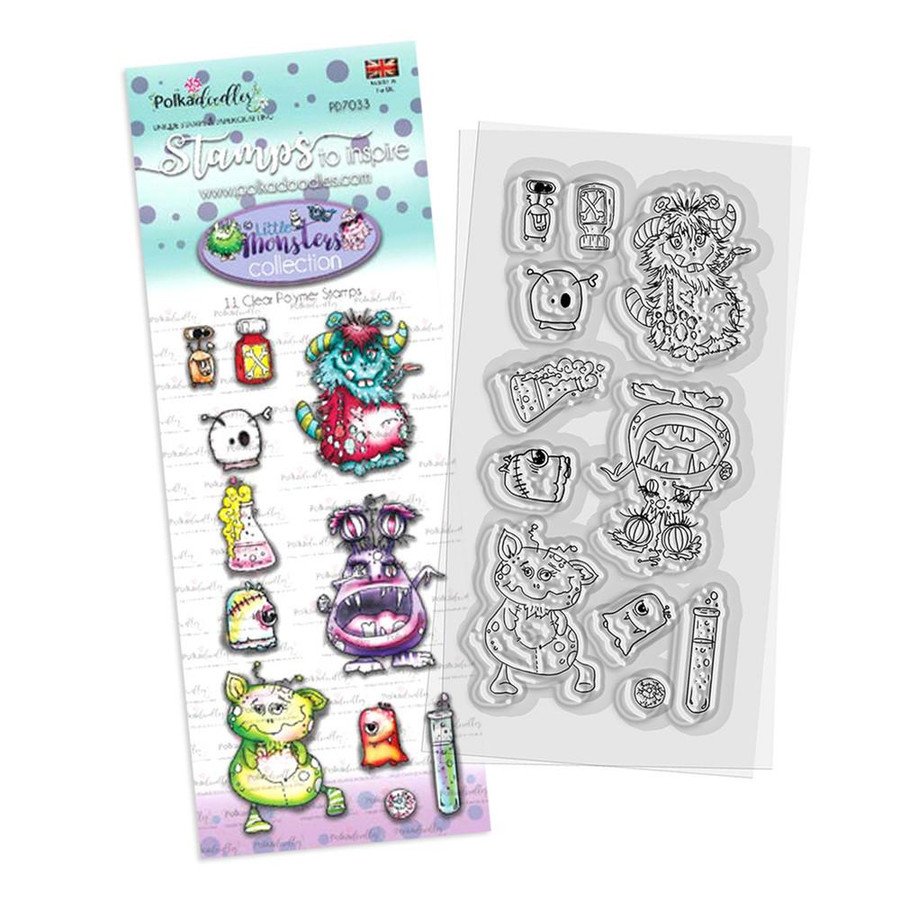Little Monsters Little Monster bundle - halloween trick or treat card making craft stamps, featuring colorful monster illustrations and themed accessories for Halloween decorations.