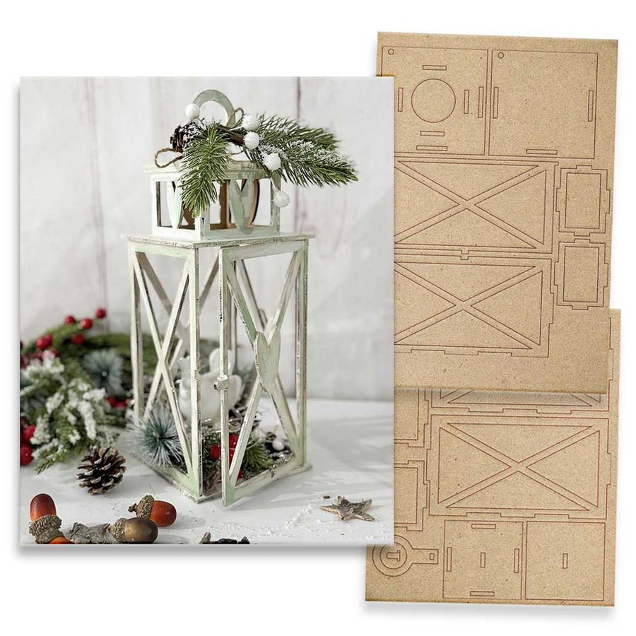 MDF Medium Heart Lantern MDF wood blank Craft Kit – Christmas Holiday Home Décor crafts, customizable wooden lantern for holiday decoration with detailed cut outlines.