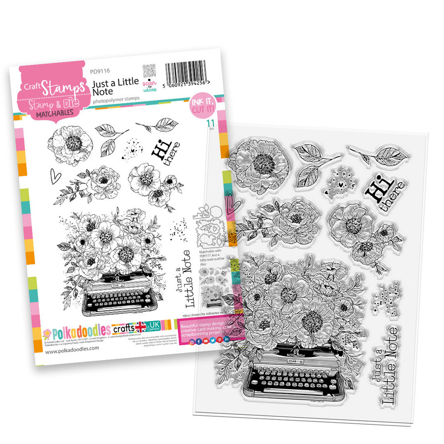 Just a Little Note Clear Stamp Set – Floral Typewriter Stamp for Card Making and Crafts.