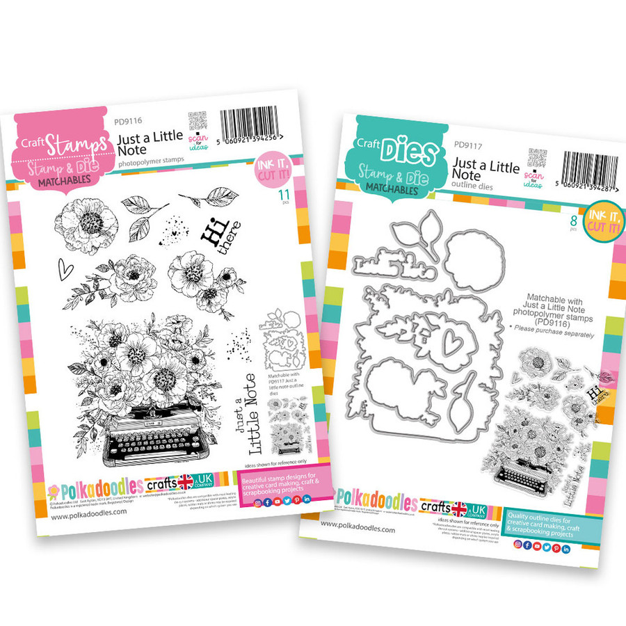 Just a Little Note Clear Stamp Set – Floral Typewriter Stamp for Card Making and Crafts.
