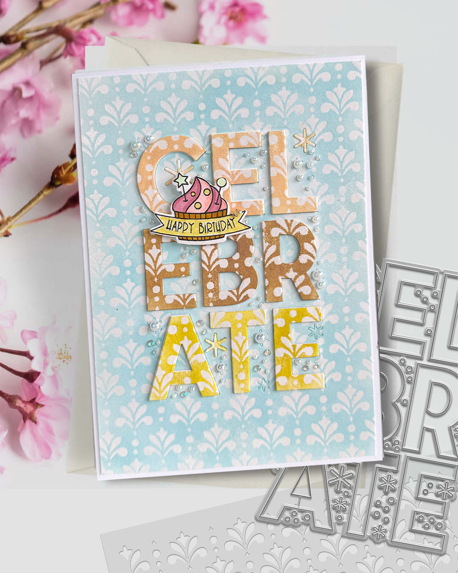 Celebrate Text/Shaker In/out Sentiment Die A6/4x6" - Card making, craft supplies, scrapbooking