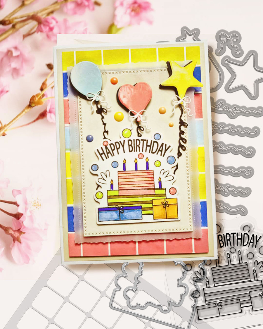 Celebration Text/Balloon Outline Cutting Dies – A6 / 4 x 6"