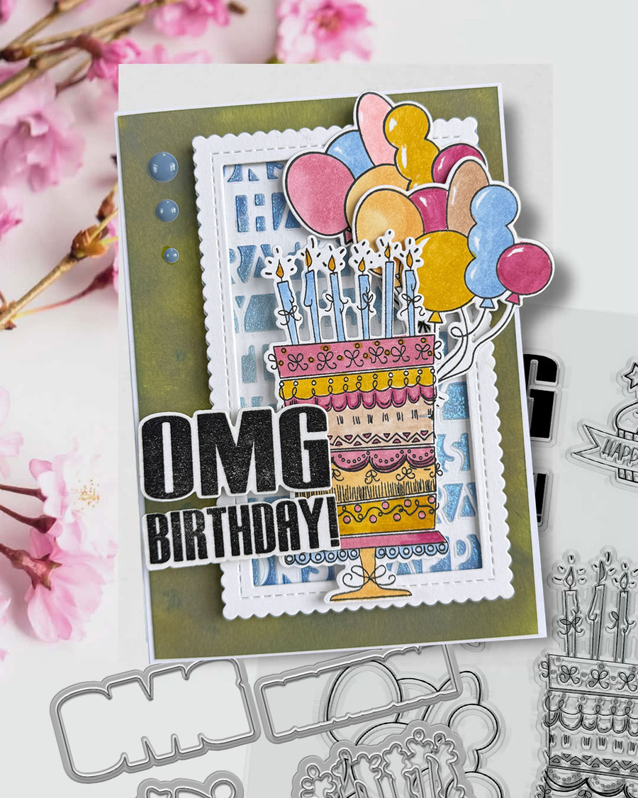 OMG Birthday Matchables photopolymer stamps A6/4x6" - Card making, craft supplies, scrapbooking