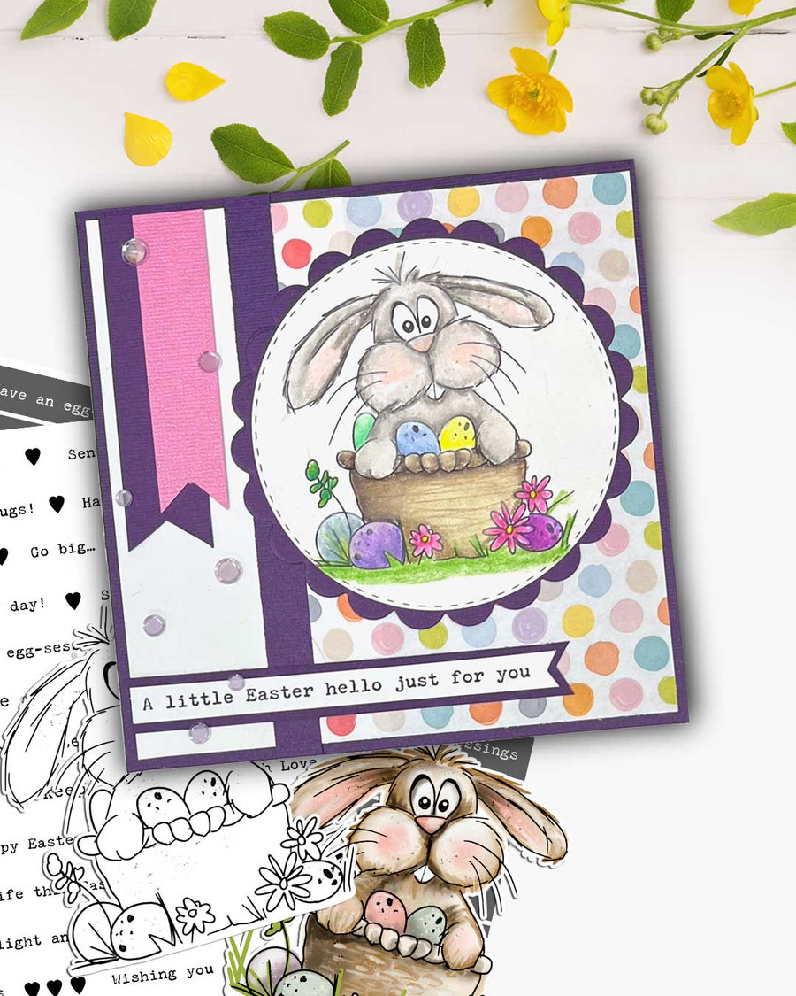 Bunny Surprise Easter Basket - colour printable clipart for Card Making, Scrapbooking, Junk Journal, svg, craft stickers & planners