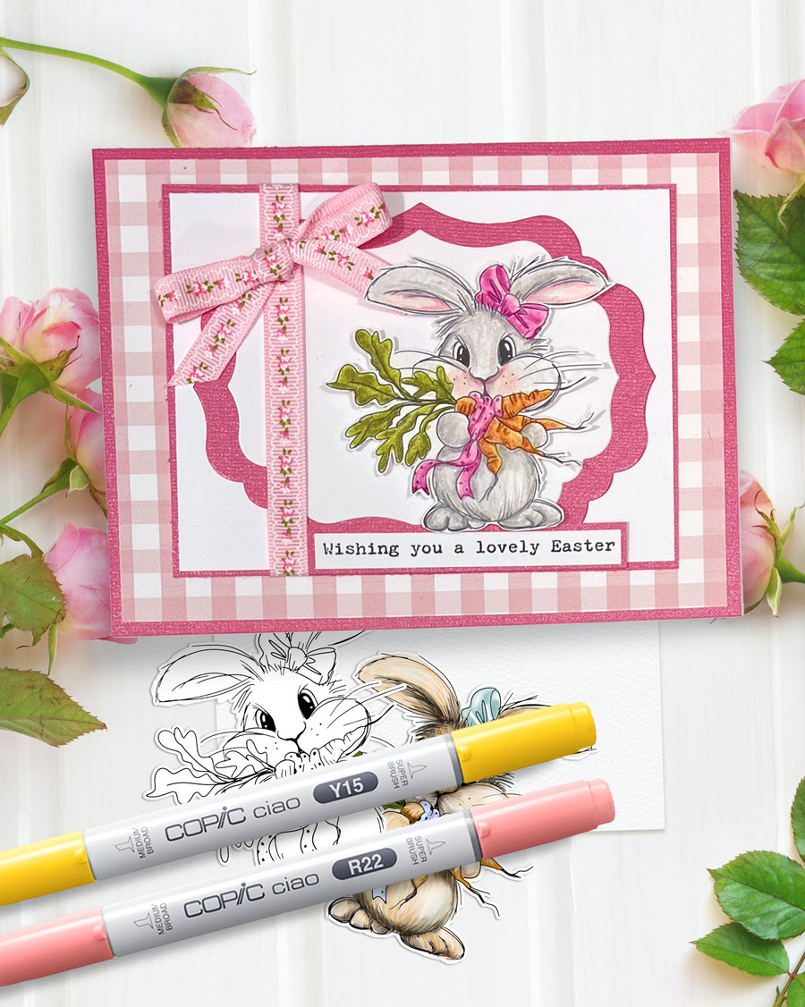 Bunny with carrots - colour printable clipart for Card Making, Scrapbooking, Junk Journal, svg, craft stickers & planners